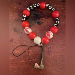 Red and White Beaded with Axe Charm phone wristlet